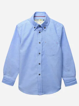 Blue Button Down Textured Casual Shirt