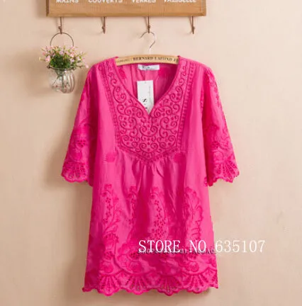 Casual 2017 summer Women Blouses vintage Embroidery Shirt Short Sleeve blouse ladies floral tops womens clothing plus size