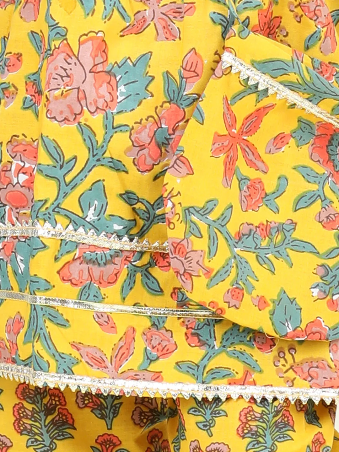 Cotton Printed Off Shoulder Kurti Pant Set with Side sling bag for Girls- Yellow