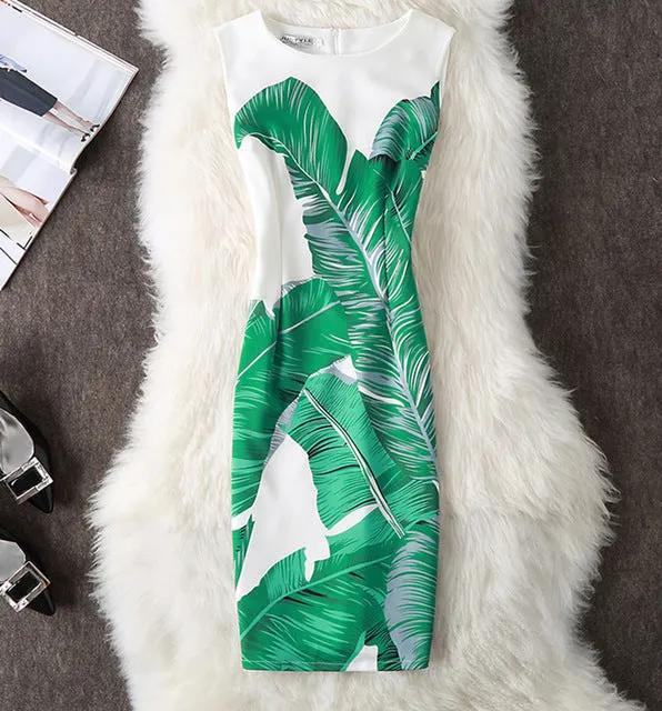Fenghua Vintage Casual Elegant Sexy Women Summer Dress Plus Size 2017 Floral Party Dresses Slim O-neck Pencil Bodycon Dress 4XL