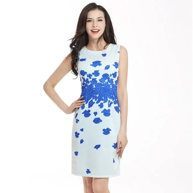 Fenghua Vintage Casual Elegant Sexy Women Summer Dress Plus Size 2017 Floral Party Dresses Slim O-neck Pencil Bodycon Dress 4XL