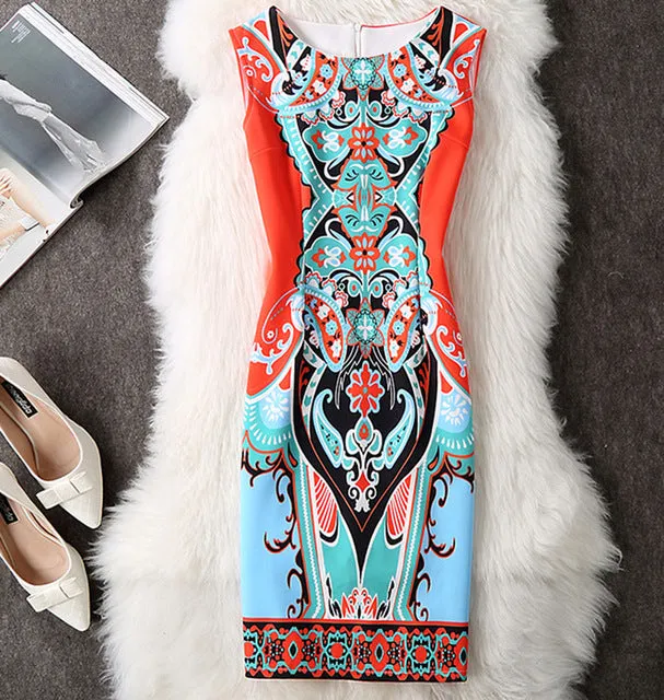 Fenghua Vintage Casual Elegant Sexy Women Summer Dress Plus Size 2017 Floral Party Dresses Slim O-neck Pencil Bodycon Dress 4XL