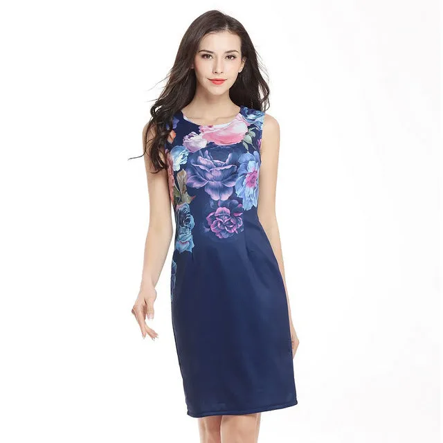 Fenghua Vintage Casual Elegant Sexy Women Summer Dress Plus Size 2017 Floral Party Dresses Slim O-neck Pencil Bodycon Dress 4XL