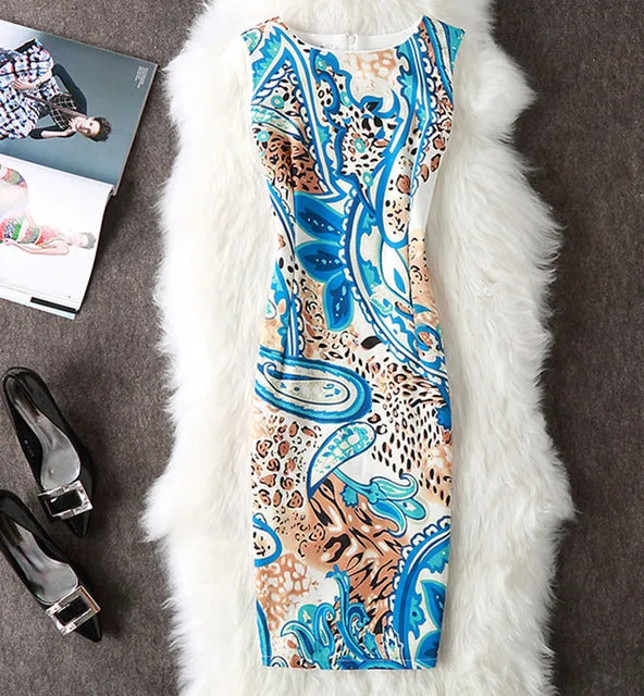 Fenghua Vintage Casual Elegant Sexy Women Summer Dress Plus Size 2017 Floral Party Dresses Slim O-neck Pencil Bodycon Dress 4XL