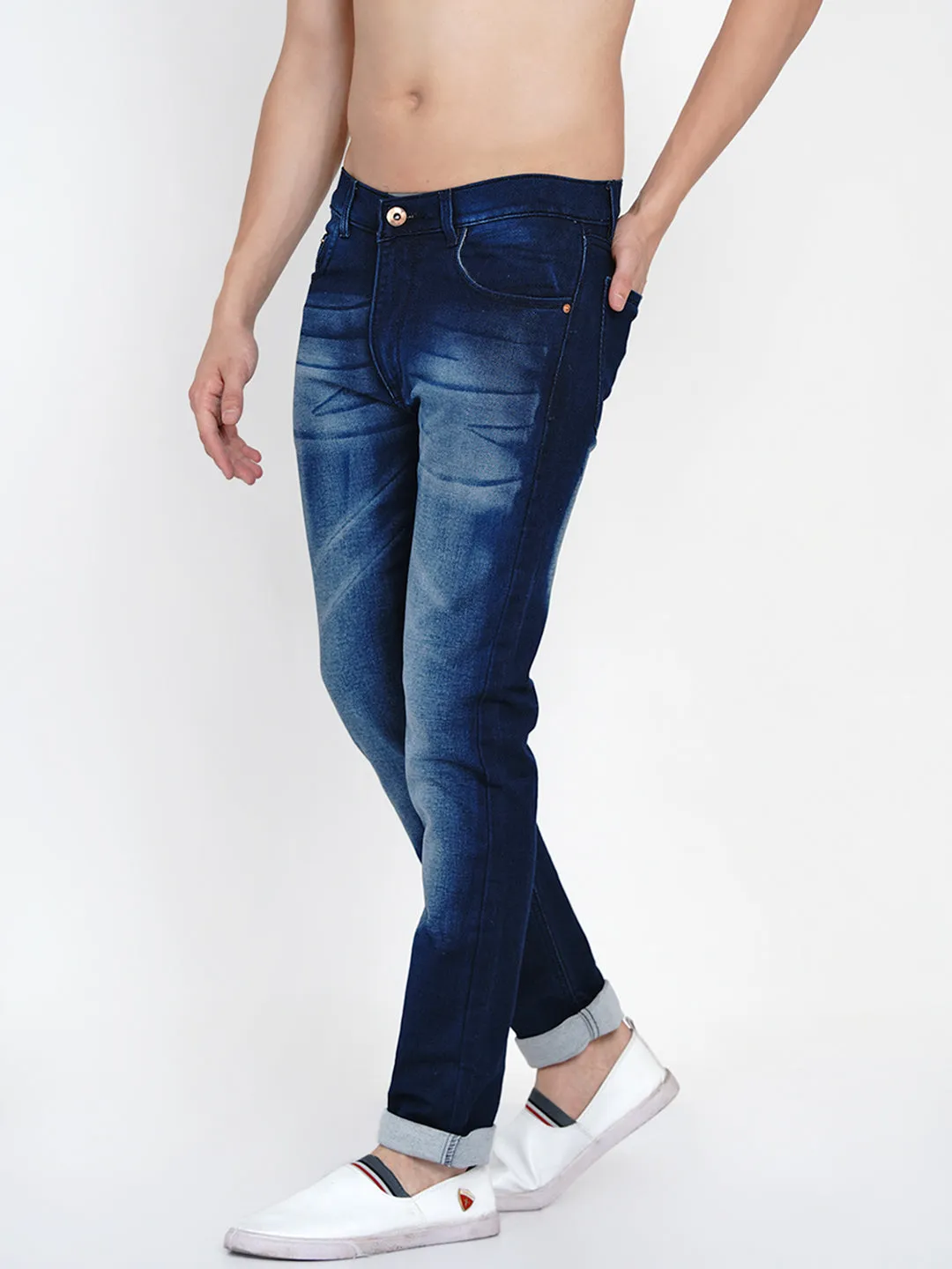 Men Blue Heavy Fade Regular Fit Jeans