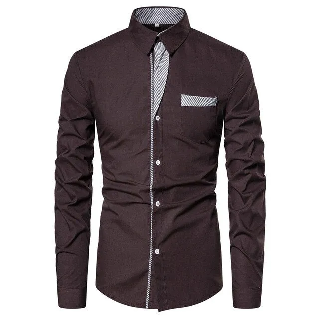Mens Shirts. Casual Slim Fit Mens Shirt. Long Sleeve Business Social Shirt.Men Patchwork Shirt.