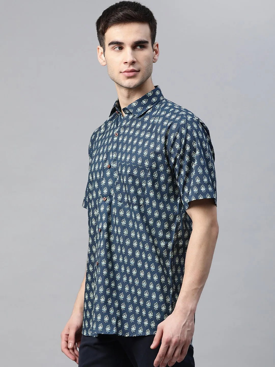 Millennial Men Blue Cotton Half Sleeves Shirt-Mmh060