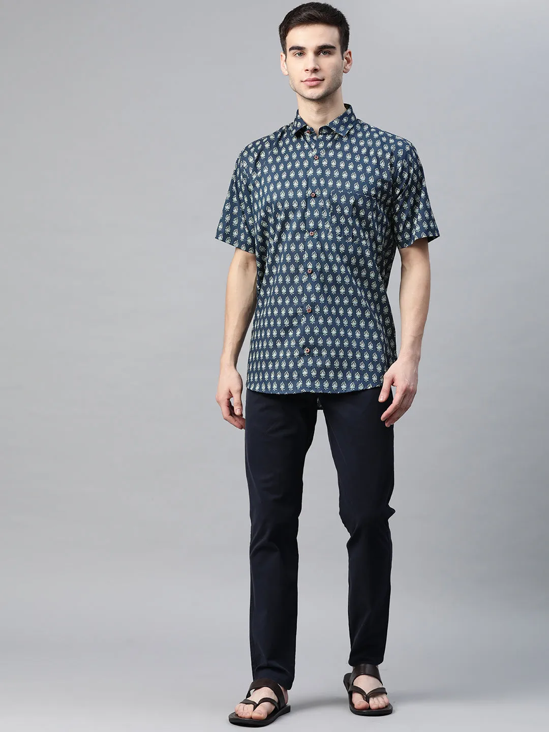 Millennial Men Blue Cotton Half Sleeves Shirt-Mmh060