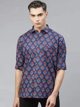 Millennial Men Navy Blue Cotton Full Sleeves Shirt-Mmf0254