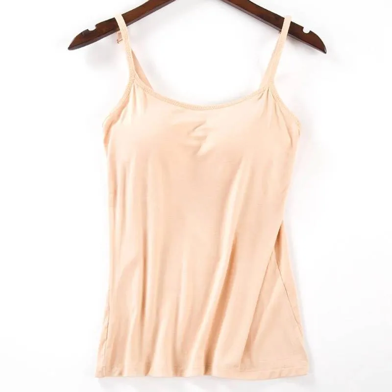 Purpdrank - New Padded Bra Tank Top Women Modal Spaghetti Solid Cami Top Vest Female Camisole With Built In Bra Fitness Clothing