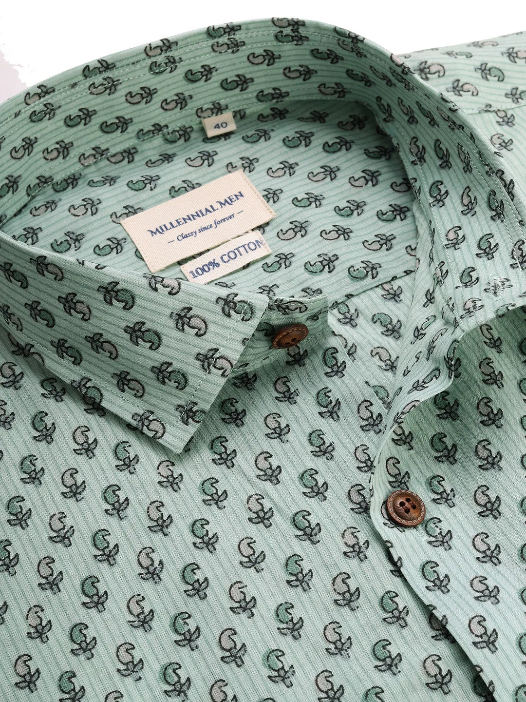 Sea Green  Cotton Short Sleeves Shirts For Men-Mmh0