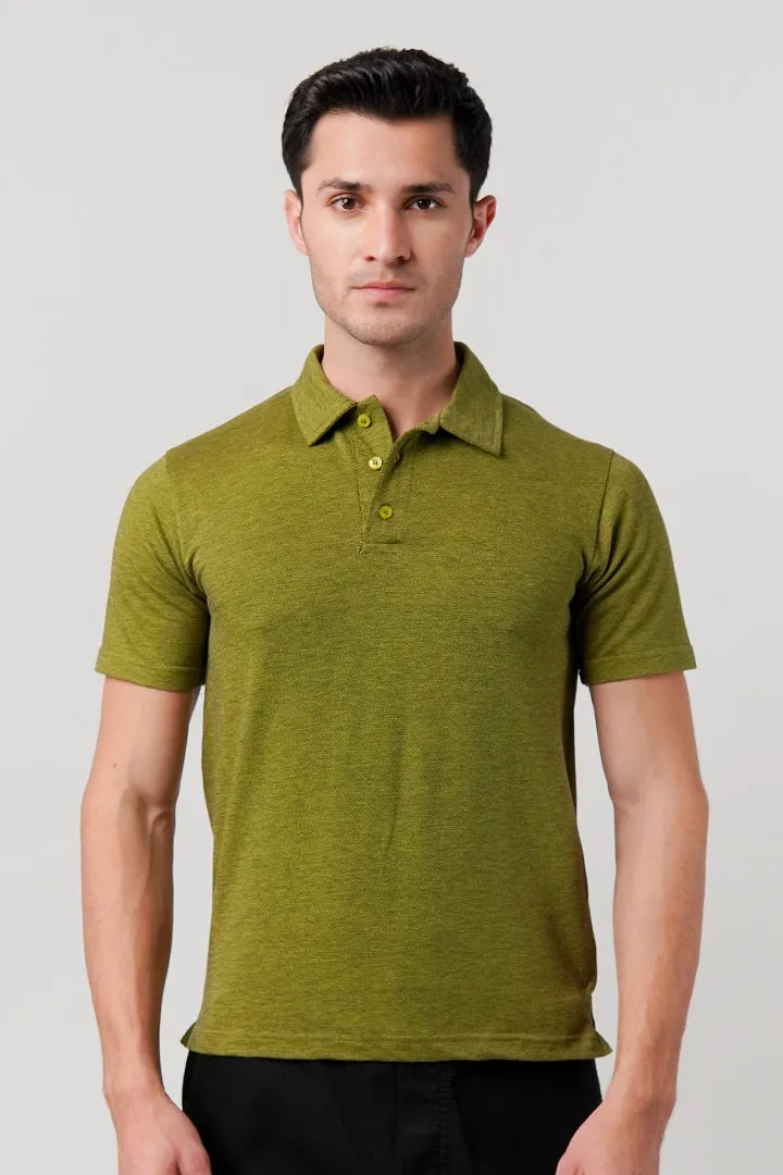 Textured Pique Polo Shirt - Moss Green