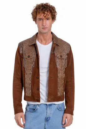 The Margaraten Pythn Skin Suede Leather Tan Men  Jacket