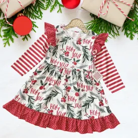 Winter Fun Girls Twirl Dresses - Holly Jolly - Red Stripe