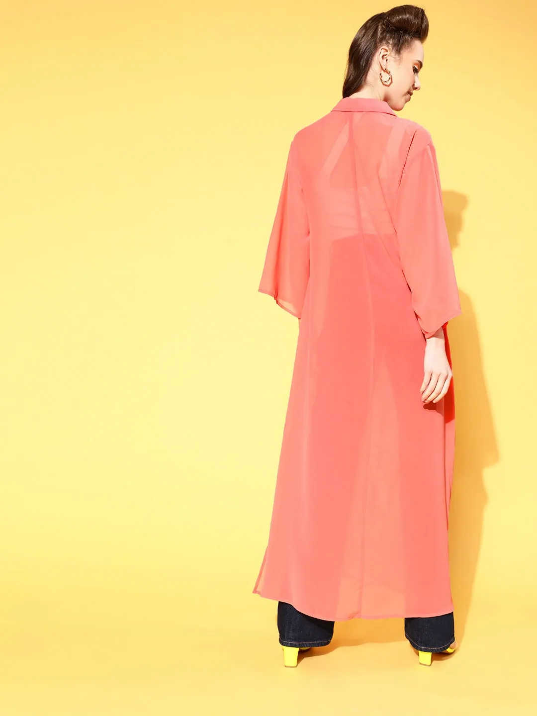 Women Dark Peach Collared Shrug